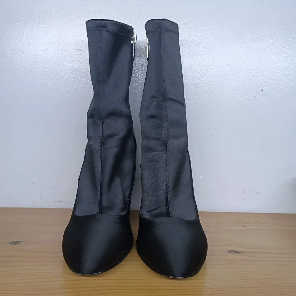 Sam Edelman Calexa Ankle Boots Women's Black Satin Block Heel Boots Size 7.5 M